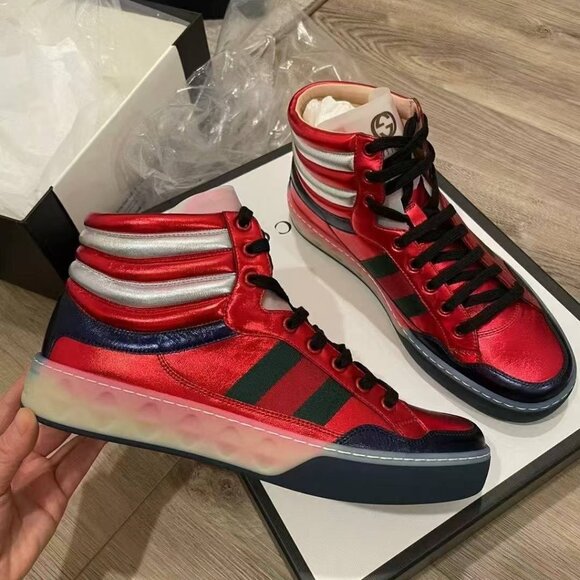 NIB Authentic Gucci Leather High 'Metallic Red' - Picture 1 of 4